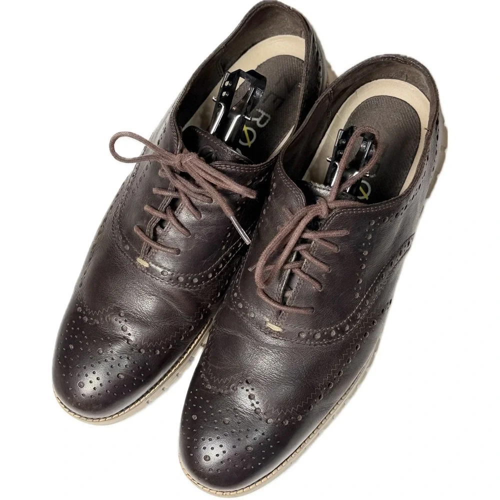 Cole Haan Zerogrand Wingtip Oxford Mens Brown Leather Dress Brogue Shoes